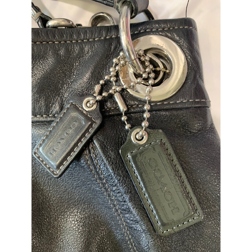 Coach Madison Maggie Black Leather Shoulder Bag Silver Hardware Pleated#888 - Picture 5 of 13